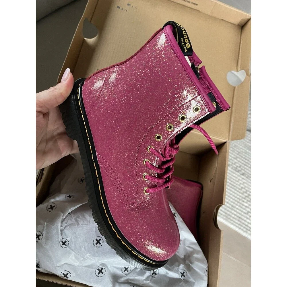 New Dr Marten Airwair Glitter Pink Fuchsia Big Girls Boots 1460 Sz Us 4 Uk 3